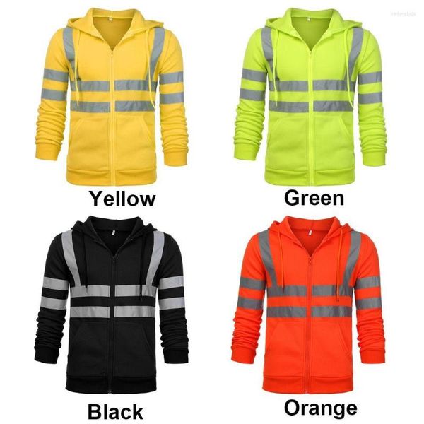 

men's hoodies coat fleece sweatshirt m-4xl night work pullover hoodie high visibility jacket reflective hi viz vis, Black