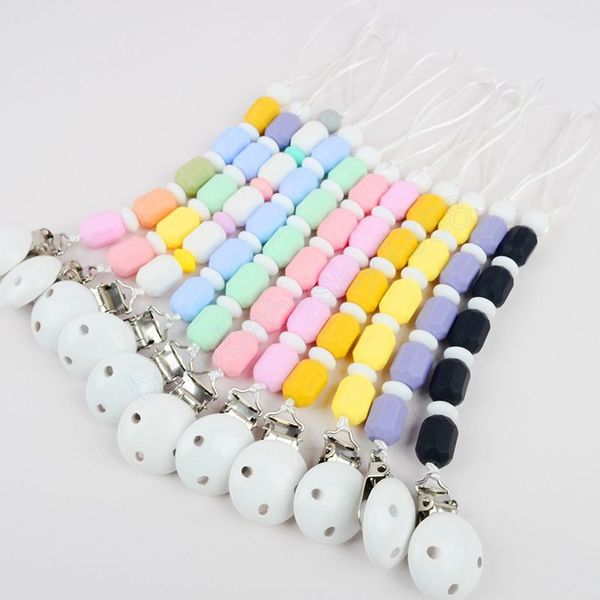 

newborn baby silica gel bead pacifier holders creative teethers safe infant toddler toys teether chain clips
