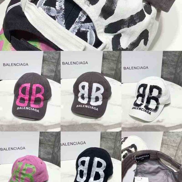 

and autumn products in balencaigcap new winter paris b family hat double b baseball cap letter graffiti paint duck tongue hat color matching, Blue;gray