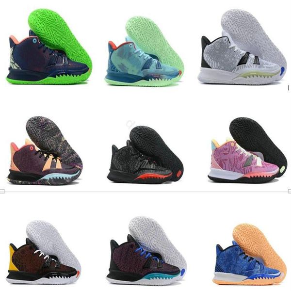 

new release kyrie 7 mens basketball shoes 7s bred blue shark irving mens trainers sports sneakers size 7-12 a15284v