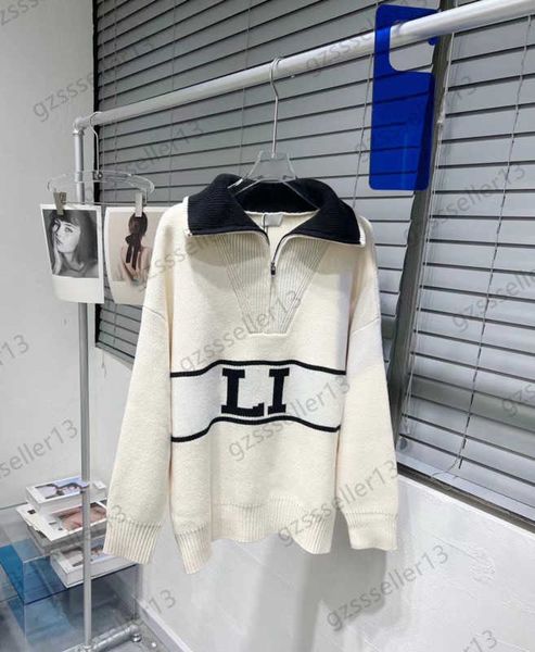 

cardigans womens luxury sweaters letter logo printed lapel pullover knit sweater half zipper open left shoulder style slim knitwear fashion, White;black