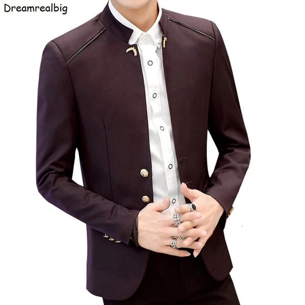 

men's suits blazers stand collar men casual british style three-buttons single breasted suit jacket wheat stalks pin mens coat 221121, White;black