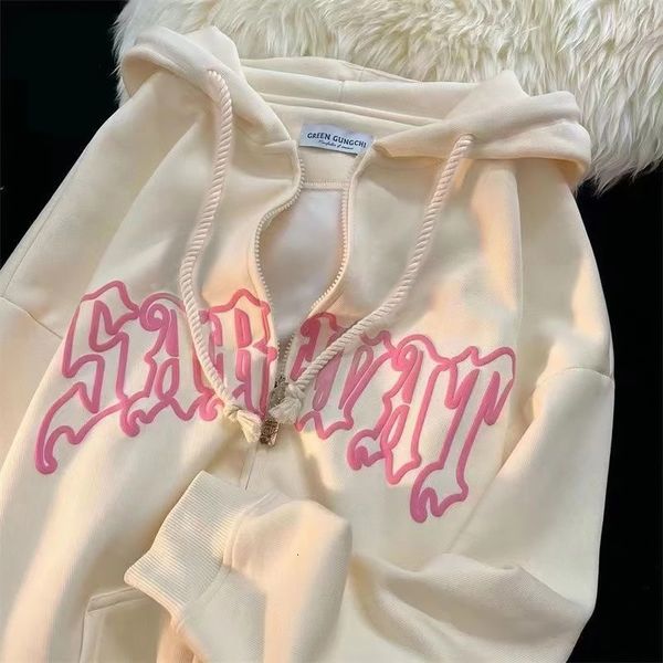 

women's hoodies sweatshirts women vintage zip up harajuku casual letter print long sleeve loose hooded goth streetwear jackets coats y2, Black
