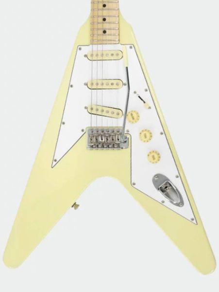 

customized electric guitar v shape body maple neck and fingerbord scallop with brownish cream matt