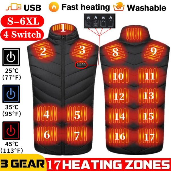 

men's vests 17 areas electric heating coat winter usb heated jacket man outdoor hiking thermal waistcoat women heater 6xl 221121, Black;white