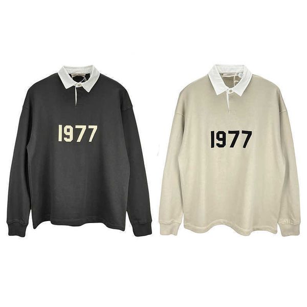 

loose designer men hoody essentials hoodies pullover sweatshirts season double track high loose 1997 flocked polo long sleeve, Black