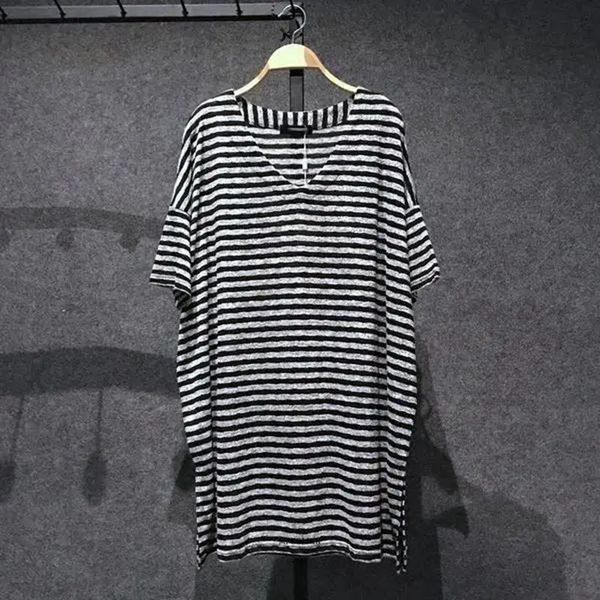 

women's plus size tshirt plus size 8xl 150kg summer t shirt short sleeve v neck women striped t shirts large size women clothing casual, Black