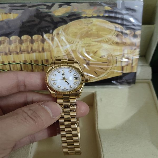 

with original boxs papers luxury aaa women watch lady size 26mm date girl sapphire diamond bezel glass wristwatch womens automatic mechanica, Slivery;brown