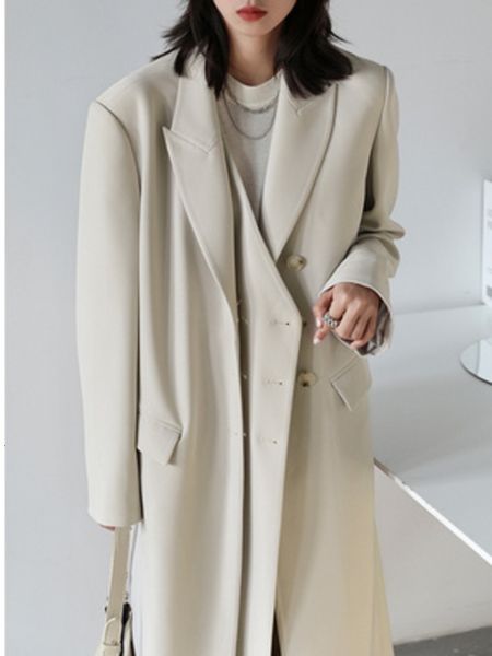 

women's trench coats ewq blazers long coat windbreaker outerwear female office lady autumn black long clothing 221121, Tan;black