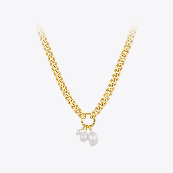 

chokers enfashion natural pearl chunky necklace for women gold color choker stainless steel collier fashion jewelry p213208 221121, Golden;silver