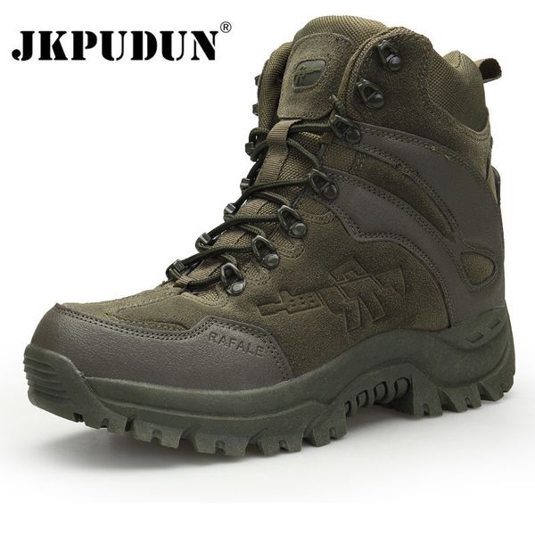 

boots jkpudun tactical military combat men genuine leather us army hunting trekking camping mountaineering winter work shoes bot 221121, Black