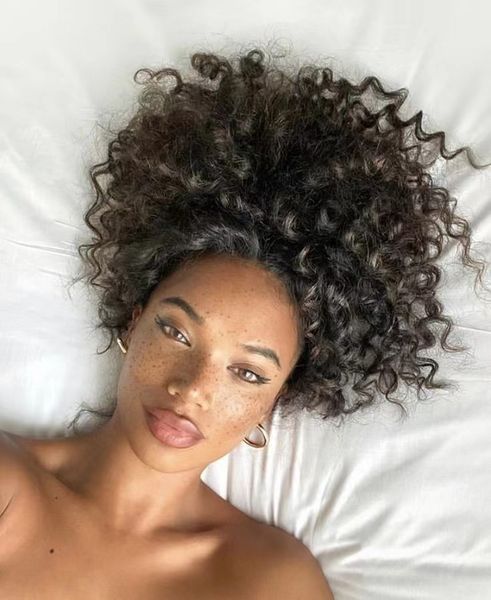 

kinky curly brazilian hair ponytail hairpiece wraps around drawstring ponytails natural puff updo human ers clip in 140g 120g black brown fa
