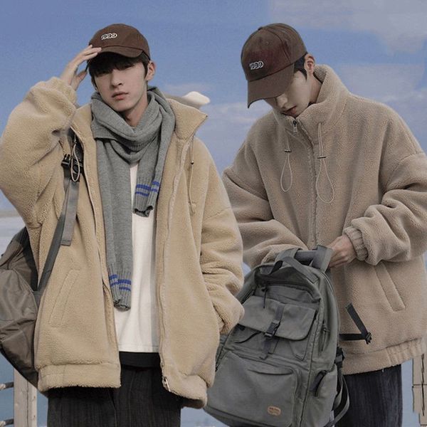 

men's jackets korean lamb wool coat particles bigh korean particlesh thicken winter men's warm padded jacket couple preppy warm ja, Black;brown