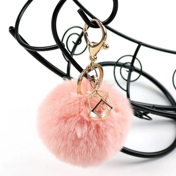 

fluffy fur pom pom keychain soft faux fur ball keyring key holder women girl bag car crystal pendant jewelry gift trinket, Silver