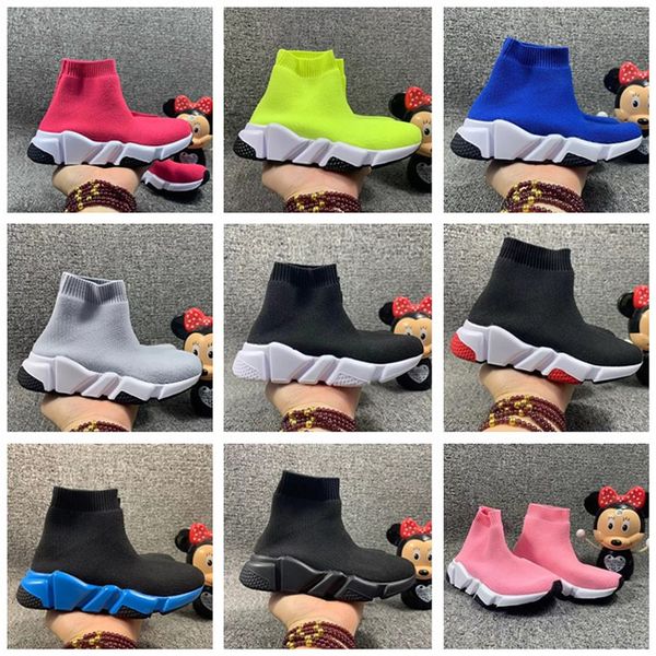 

2022 with box infant kids knit speed sock runners knitted mid high running shoes black trainers wine red sneakers children girls boys sports