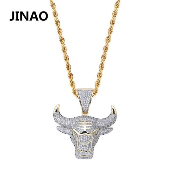 

jinao fashion cubic zircon iced out chain necklace bull demon king pendant hip hop jewelry statement necklace bling gift for man j19071261s, Silver