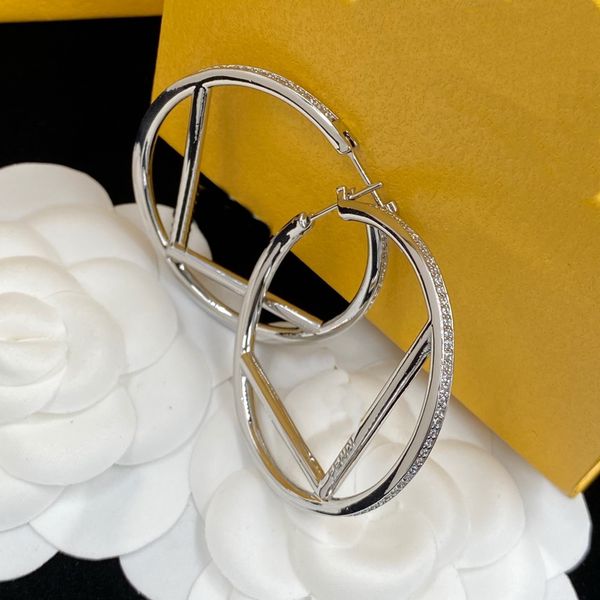 

big hoops diamonds embellish earrings fashion hoop huggie f letters luxurys exaggerate earring brands women jewelry birthday party christmas, Golden;silver