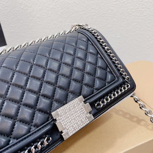 

womens calfskin designer boy weave arround bags with strass silver metal hardware adjustable shoulder strap crossbody shoulder handbags 25x1