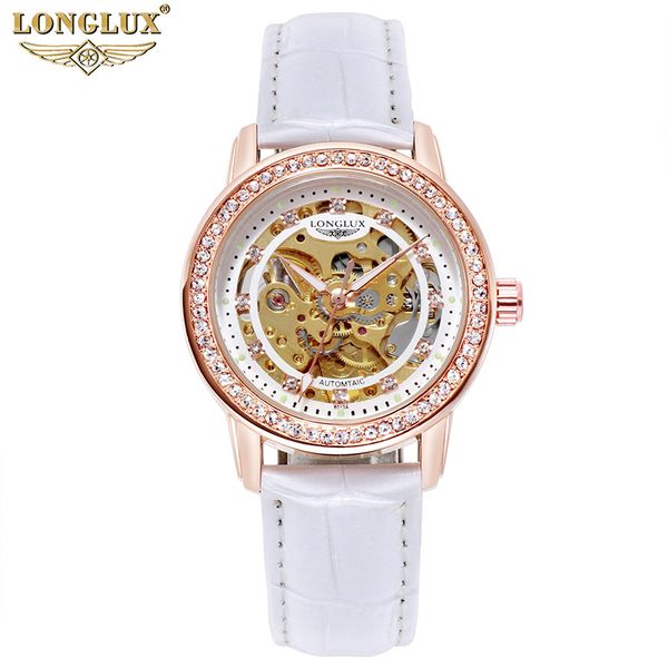 

longlux wristwatches longlux hollow out fashion women's fully automatic mechanical waterproof diamond set student watch, Slivery;brown