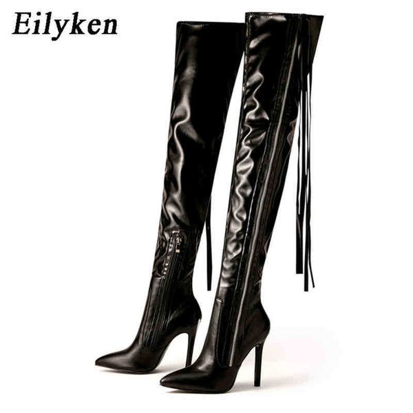 

boots new fashion tassel designer thigh high shoes women pointed toe zip over the knee boots stiletto heels size 35 42 220913, Black