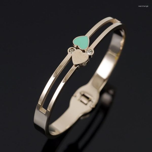 

bangle trendy hollow heart crystal bangles for women ladies girls stainless steel women's bracelet wedding party luxury jewelry gifts, Black