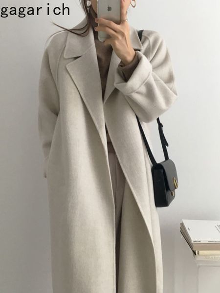 

women's wool blends gagarich french chic elegant long warm woolen coat women autumn winter korean style thickened sleeve trench clothin, Black