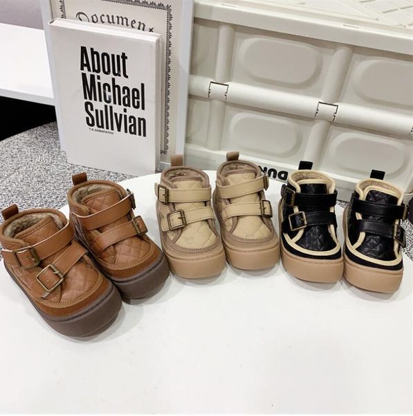 

boots toddlers kids autumn winter warm thick cotton boys girls snow little children leather fashion 221121, Black;grey