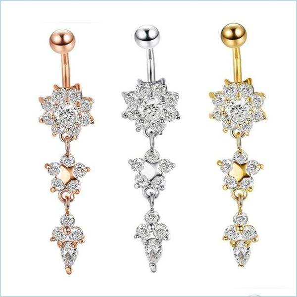 

navel bell button rings body puncture diamond water drop belly ring gold stainless steel bell button rings nail fpr women fashion dh4oc, Silver