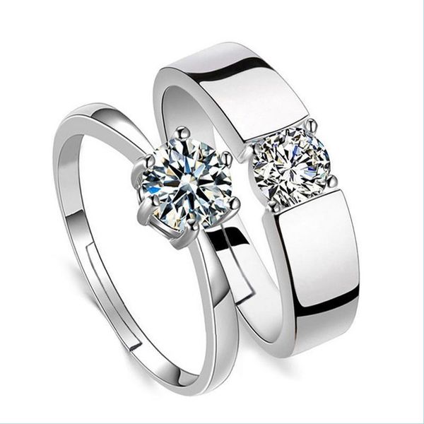 

solitaire ring cubic zirconia solitaire ring open adjustable diamond engagement wedding sier couple women mens rings love fashion je dhgm3, Golden;silver