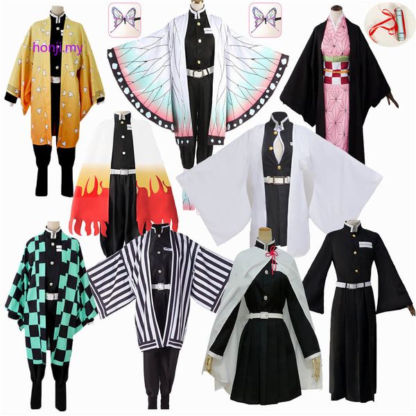 

theme costume anime demon slayer kimetsu no yaiba zenitsu giyu tanjirou kamado nezuko cosplay women kids men kimono uniform 221119, Black;red