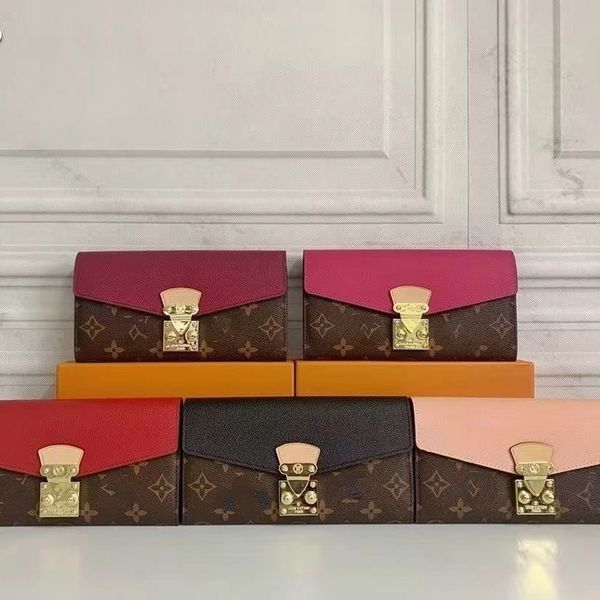 

fashion women clutch wallet pu leather wallet single zipper wallets lady ladies long classical purse with orange box card 5 colors key case, Red;black