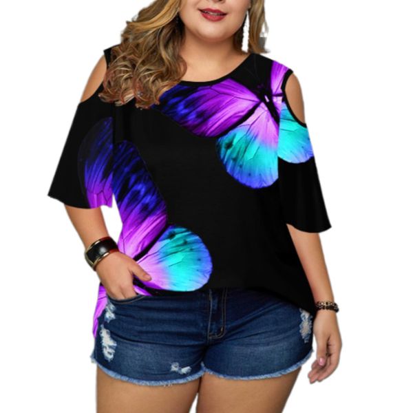 

women's plus size tshirt summer women clothing for plus size buttlefly printed short sleeve streetwear tshirt casual loose oversized pl, Black
