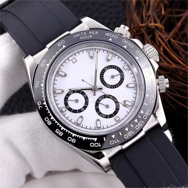 

automatic chronograph watches 40mm rubber straps white and black bezel vintage sports mens brand watch 904l movement atomic wristwatch handb, Slivery;brown