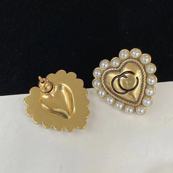 

stud earrings luxury brand designer classic versatile simple style pearl brass heart-shaped earring wedding party daily earrings with box an, Golden;silver