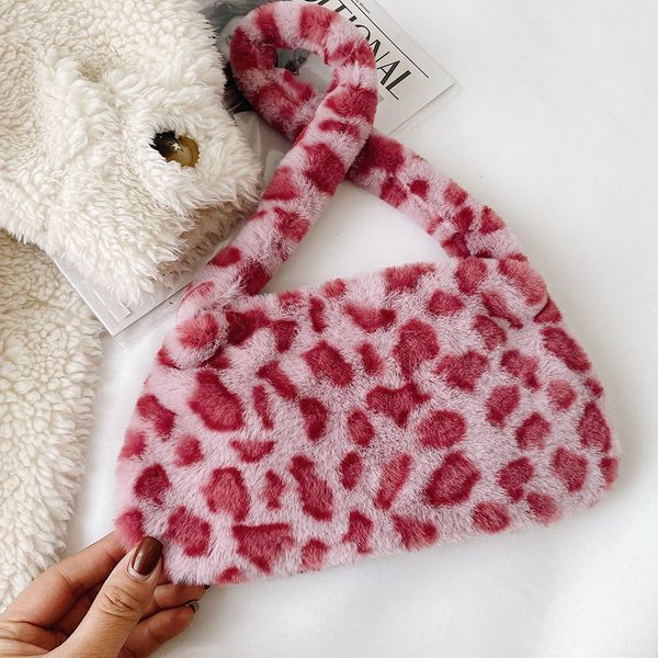 

evening bags womens trend plush animal print shopper purses female handbag shoulder underarm quality 221119
