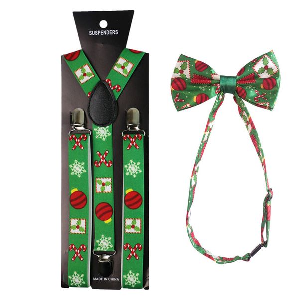 

fashion unique bow ties christmas gift print suspenders and bowtie set clip-on elastic y-shape back shirt stays braces suspenders for women, Red;brown
