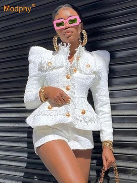 

two piece dress casual dresses elegant white tweed women set singlebreasted fringed jacket high waist shorts suit fashion celebrity party se