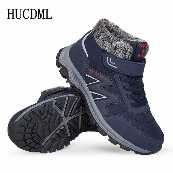 

boots men winter plush warm snow women work casual shoes sneakers high rubber ankle 221121, Black