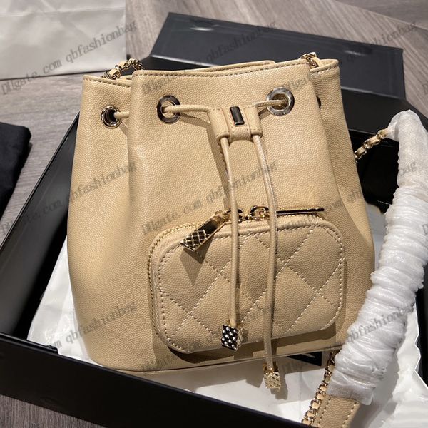 

women drawstring bucket bags designer caviar college bag calfskin diamond quilted gold metal chain shoulder strap crossbody multi pocket lux