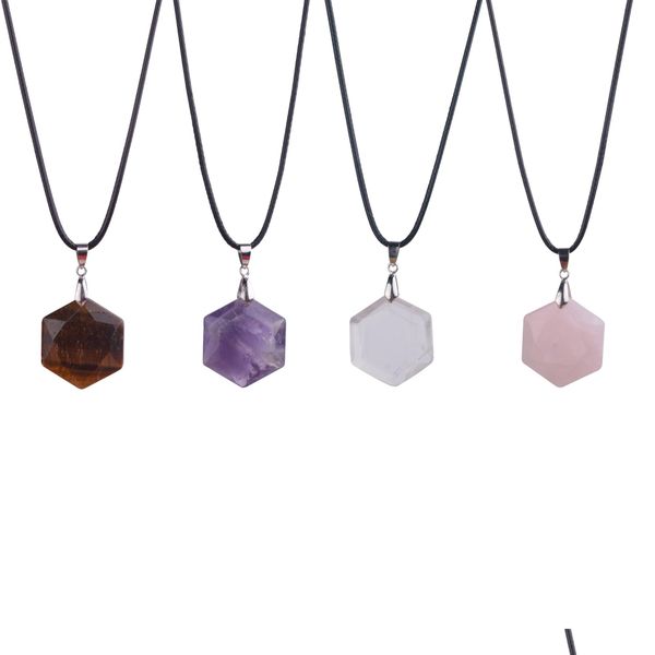 

pendant necklaces natural sixpointed star gemstone pendant necklace energy healing hexagram point disc jewelry men with 45cm black r dhchh, Silver
