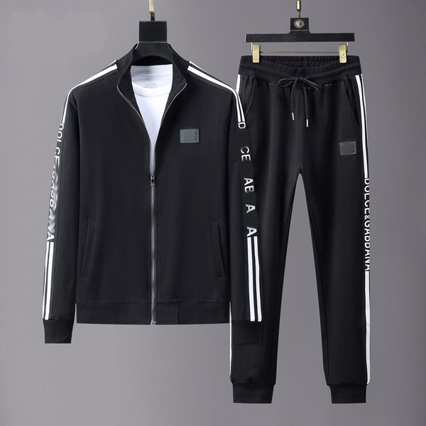 

men women tracksuits two pieces set jacket pants with letters and strips printed #m-3xl 02, Gray