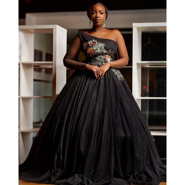 

african black girl elegant prom dress sequined one shoulder lace appliques formal party special occasion evening gowns vestidos de gala