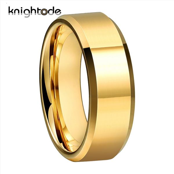 

solitaire ring 68mm gold color wedding band men women tungsten carbide engagement rings beveled edges flat polishing comfort fit 221119, Golden;silver