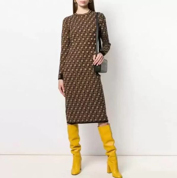 

women casual dresses classic vintage knit dress fashion designer clothes full letter luxurious senior short sleeves long sleeve sweaters, Black;gray