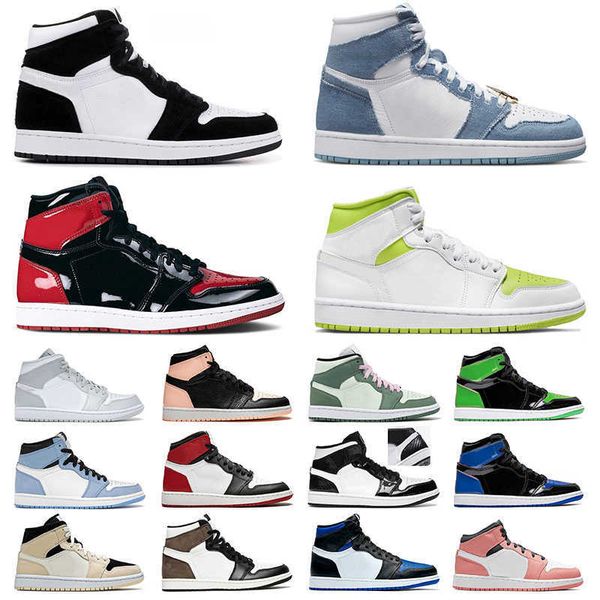

mens womens jorda 1 1s jumpman basketball shoes jorden jorden1s panda white lime high denim mid carbon fiber dutch green designer sports, Black