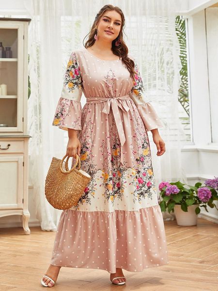 

plus size dresses toleen plus size women clothing chic and elegant woman dress spring lady outfit floral rose printing pink dresses with bel, Black