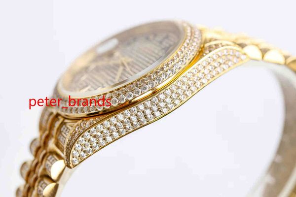 

wristwatch high quaity shiny diamonds watch yellow gold case 41mm arabic numbers automatic men smooth hands wristwatch stainls steel materia, Silver