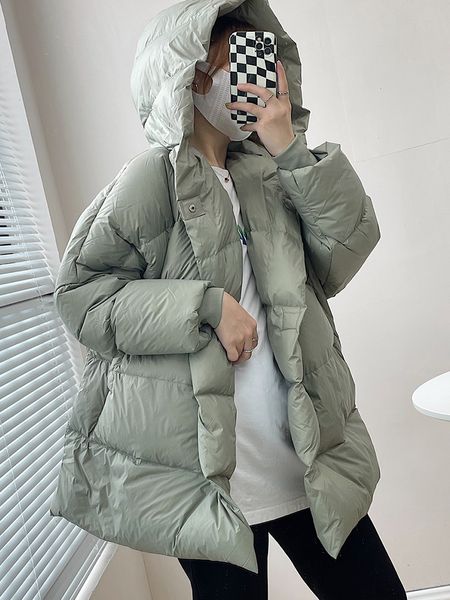

women's down parkas winter 90 white duck jacket women puffer coat casual loose solid feather female hooded light outwear 221121, Black