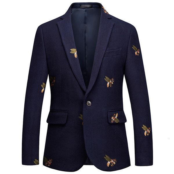 

men's suits blazers boutique fashion embroidery woolen casual business blazer male slim suit jacket navy blue wedding banquet 221121, White;black