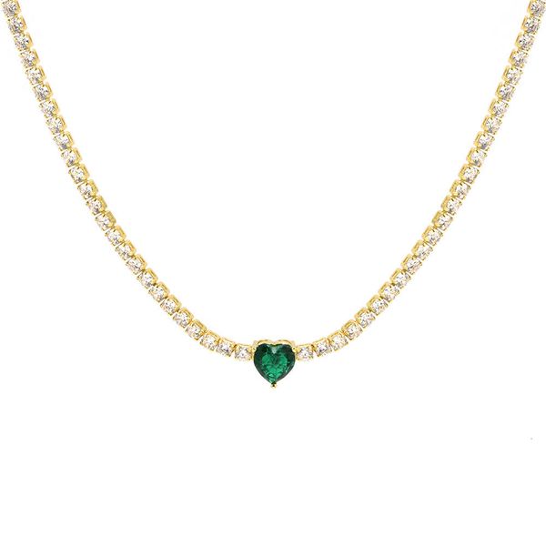 

chokers valentine s day gift heart design fashion jewelry gold color 3mm cz tennis chain colorful stone choker necklace 221121, Golden;silver